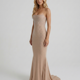 Vestido largo de lentejuelas Beatrix - Nude