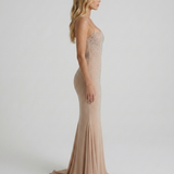 Vestido largo de lentejuelas Beatrix - Nude