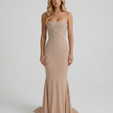 Vestido largo de lentejuelas Beatrix - Nude