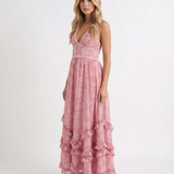 Vestido largo con volantes Bianca - Pétalo empolvado