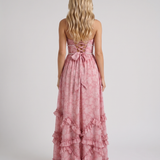 Vestido largo con volantes Bianca - Pétalo empolvado