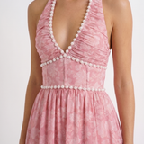 Vestido largo con volantes Bianca - Pétalo empolvado
