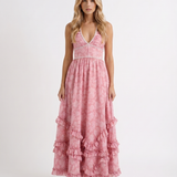 Vestido largo con volantes Bianca - Pétalo empolvado