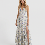 Vestido largo con volantes Bianca - Bruma de jardín