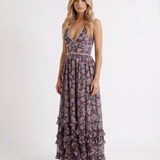 Vestido largo con volantes Bianca - Flor de medianoche