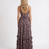 Vestido largo con volantes Bianca - Flor de medianoche
