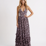 Vestido largo con volantes Bianca - Flor de medianoche