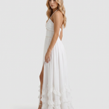 Vestido largo con volantes Bianca - Flor empolvada