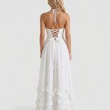 Vestido largo con volantes Bianca - Flor empolvada