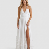 Vestido largo con volantes Bianca - Flor empolvada