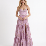 Vestido largo con volantes Bianca - Jardín de rosas