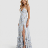 Vestido largo con volantes Bianca - Azul cielo