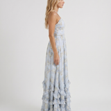 Vestido largo con volantes Bianca - Azul cielo
