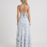 Vestido largo con volantes Bianca - Azul cielo