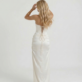Vestido largo de satén de corsé palabra de honor Cleo - Blanco