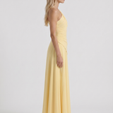 Vestido largo de malla fruncido de un solo hombro Delphine - Amarillo limón