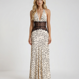 Vestido largo de encaje Dina - Lunares blancos