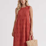 Vestido midi bordado Elin - Rojo