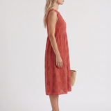 Vestido midi bordado Elin - Rojo
