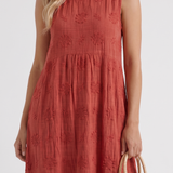 Vestido midi bordado Elin - Rojo