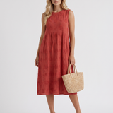 Vestido midi bordado Elin - Rojo