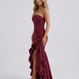 Vestido largo con volantes Eloise - Burdeos