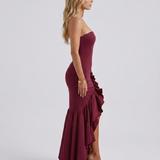 Vestido largo con volantes Eloise - Burdeos