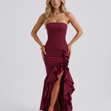 Vestido largo con volantes Eloise - Burdeos