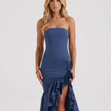 Vestido largo con volantes Eloise - Azul marino