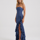 Vestido largo con volantes Eloise - Azul marino