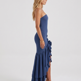 Vestido largo con volantes Eloise - Azul marino
