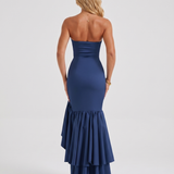 Vestido largo con volantes Eloise - Azul marino
