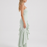 Vestido largo con volantes Eloise - Verde salvia