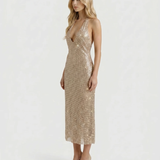 Vestido midi de lentejuelas Emily - Oro rosa