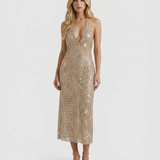 Vestido midi de lentejuelas Emily - Oro rosa