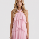 Vestido largo de volantes escalonados Felicia - Rosa