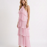 Vestido largo de volantes escalonados Felicia - Rosa