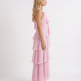 Vestido largo de volantes escalonados Felicia - Rosa