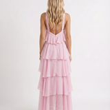 Vestido largo de volantes escalonados Felicia - Rosa