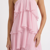 Vestido largo de volantes escalonados Felicia - Rosa