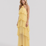 Vestido largo de volantes escalonados Felicia - Amarillo