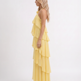 Vestido largo de volantes escalonados Felicia - Amarillo