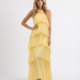 Vestido largo de volantes escalonados Felicia - Amarillo