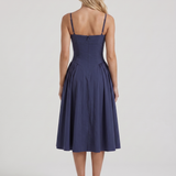 Vestido midi fruncido con escote corazón Francesca - Azul marino