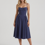Vestido midi fruncido con escote corazón Francesca - Azul marino