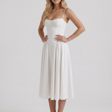 Vestido midi fruncido con escote corazón Francesca - Blanco