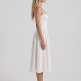 Vestido midi fruncido con escote corazón Francesca - Blanco