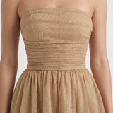Vestido corto de lentejuelas con brillos palabra de honor Katrina - Dorado