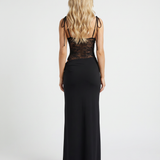 Vestido largo ceñido con panel de encaje Maren - Negro