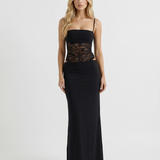 Vestido largo ceñido con panel de encaje Maren - Negro